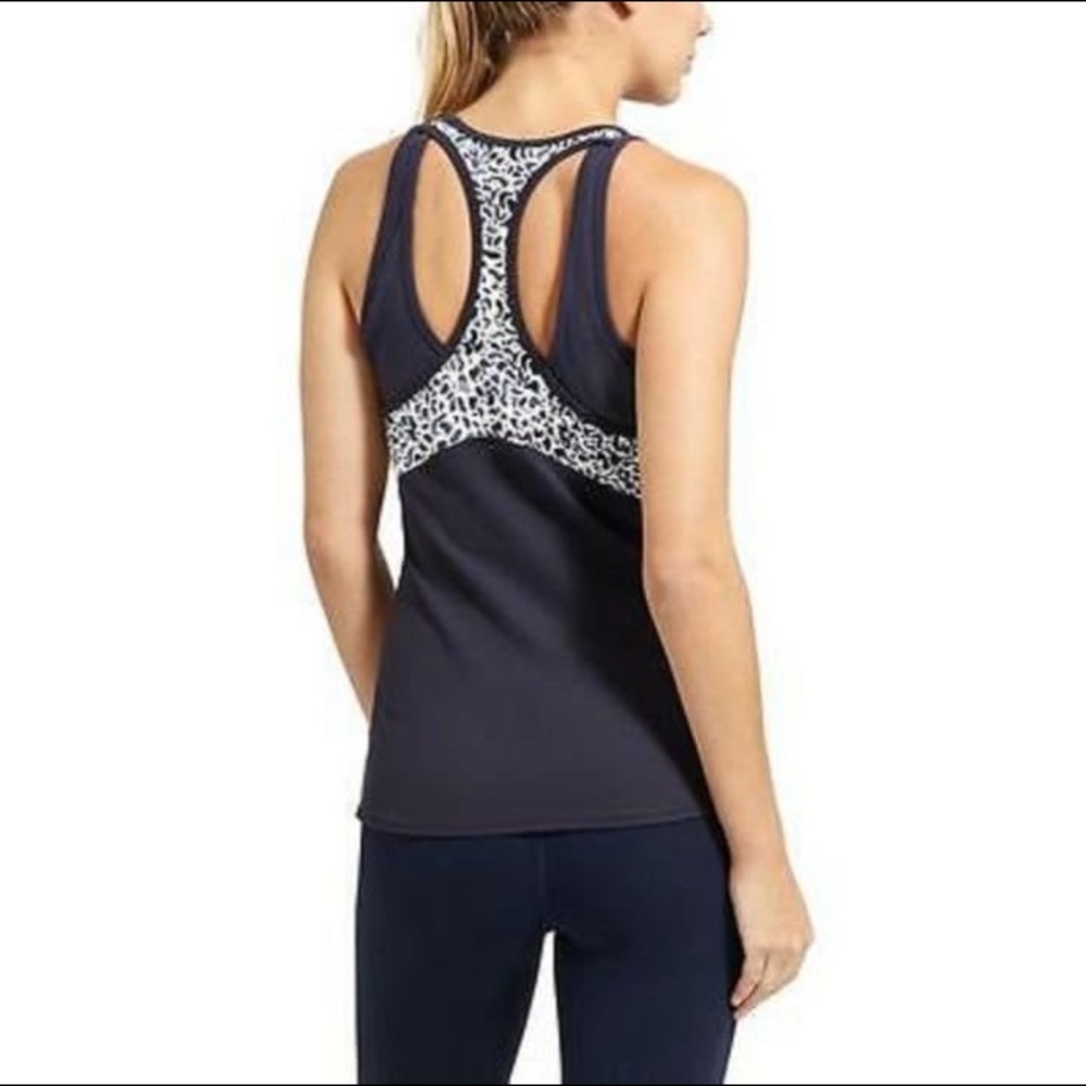 Athleta Navy and Animal Print Yoga Fitted Tank